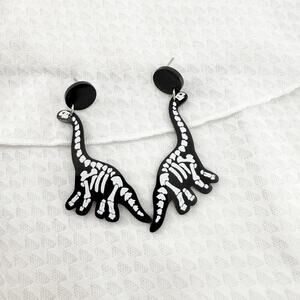 Black & White Brontosaurus Dinosaur Skeleton Earrings, Dinosaur Bone Earrings